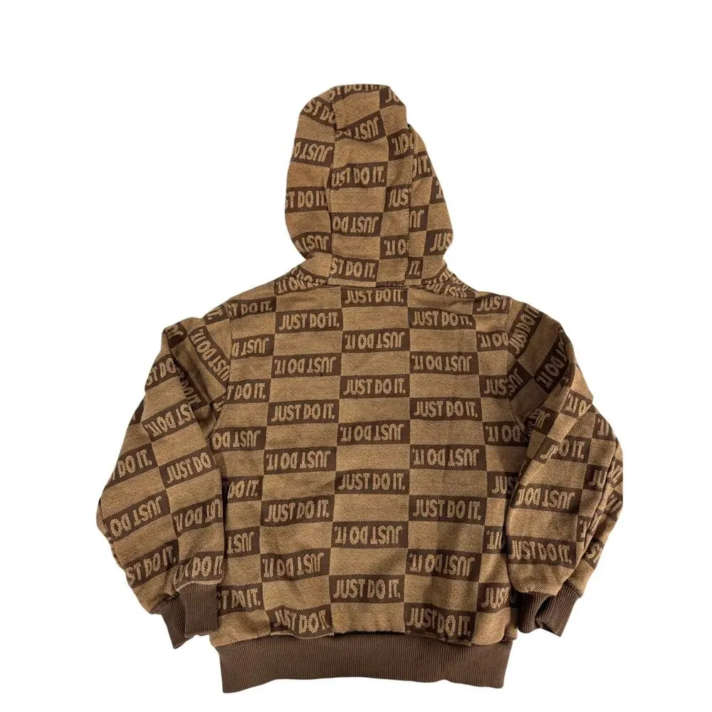 Nike Kids Just Do It Allover Brown Jacquard Hoodie Size 6-7